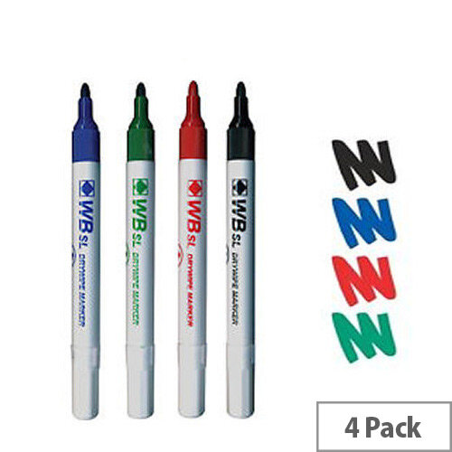 Whitebox Assorted Whiteboard Marker Pens Bullet Tip Pack 4 093177