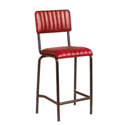 CORE Mid Bar Stool - Ribbed Lascari Faux Leather - Vintage Red