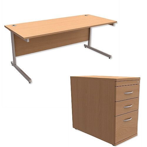 Office Desk Rectangular Silver Legs W1800mm With 800mm Deep Desk High Pedestal Beech Ashford Office Desk Rectangular Silver Legs W1800mm With 800mm Deep Desk High Pedestal Beech Ashford