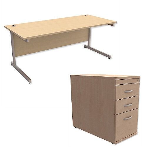 Office Desk Rectangular Silver Legs W1800mm With 800mm Deep Desk High Pedestal Maple Ashford Office Desk Rectangular Silver Legs W1800mm With 800mm Deep Desk High Pedestal Maple Ashford