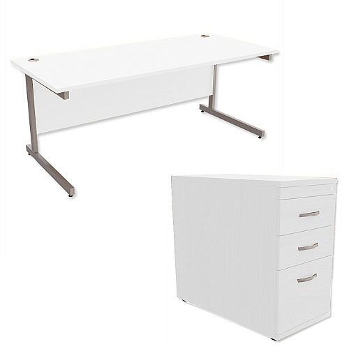 Office Desk Rectangular Silver Legs W1800mm With 800mm Deep Desk High Pedestal White Ashford Office Desk Rectangular Silver Legs W1800mm With 800mm Deep Desk High Pedestal White Ashford