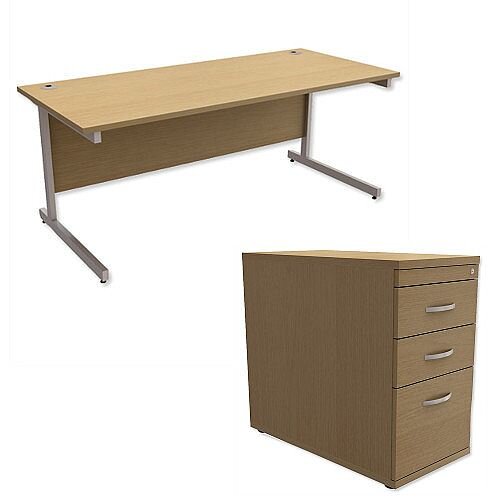 Office Desk Rectangular Silver Legs W1800mm With 800mm Deep Desk High Pedestal Urban Oak Ashford – Cantilever Desk &Extra Storage , 25 Year Warranty Office Desk Rectangular Silver Legs W1800mm With 800mm Deep Desk High Pedestal Urban Oak Ashford – Cantilever Desk &Extra Storage , 25 Year Warranty