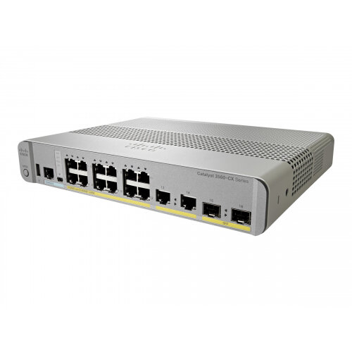 Cisco Catalyst 3560CX-12PC-S - Switch - Managed - 12 x 10/100/1000 (PoE+) + 2 x combo Gigabit SFP - desktop, rack-mountable, DIN rail mountable, wall-mountable - PoE+ (240 W) Cisco Catalyst 3560CX-12PC-S - Switch - Managed - 12 x 10/100/1000 (PoE+) + 2 x combo Gigabit SFP - desktop, rack-mountable, DIN rail mountable, wall-mountable - PoE+ (240 W)