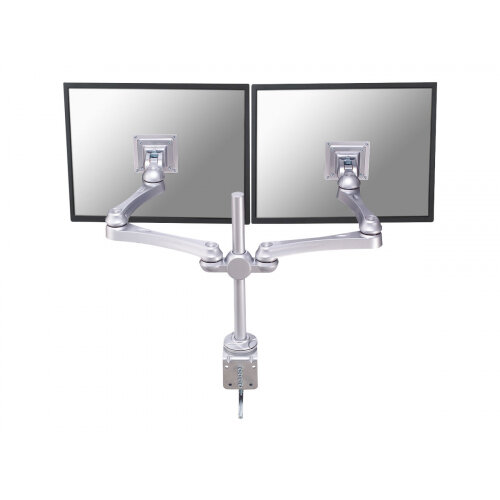 Neomounts by Newstar Full Motion Dual Desk Mount (clamp) for two 10-30 Inches Monitor Screens, Height Adjustable - Silver