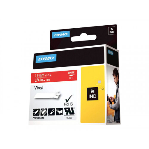 DYMO Rhino Coloured Vinyl - Vinyl - permanent adhesive - white on red - Roll (1.9 cm x 5.5 m) 1 roll(s) tape - for DYMO ILP219; Rhino 1000, 4200, 5000, 5200, 6000; RhinoPRO 1000, 3000, 5000, 6000, 6500 DYMO Rhino Coloured Vinyl - Vinyl - permanent adhesive - white on red - Roll (1.9 cm x 5.5 m) 1 roll(s) tape - for DYMO ILP219; Rhino 1000, 4200, 5000, 5200, 6000; RhinoPRO 1000, 3000, 5000, 6000, 6500