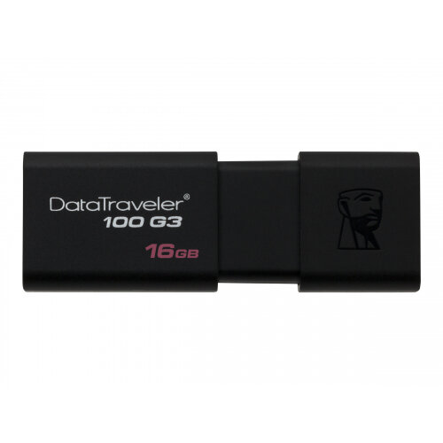 Kingston DataTraveler 100 G3 Memory Stick 16GB USB 3.0 - Stylish - black-on-black, sliding cap design -  DT100G3