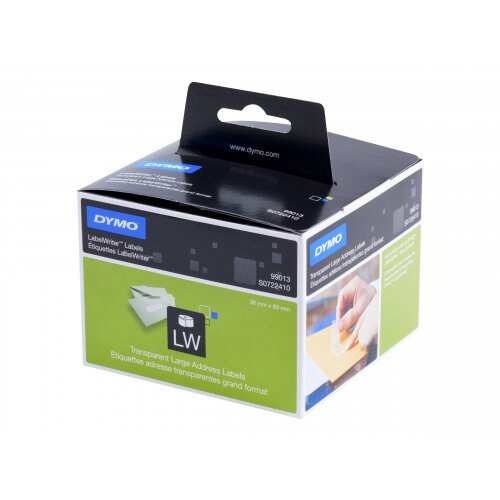 DYMO LabelWriter - Plastic - permanent adhesive - transparent - 36 x 89 mm 260 label(s) (1 roll(s) x 260) address labels - for DYMO LabelWriter 300, 400, 450, 4XL DYMO LabelWriter - Plastic - permanent adhesive - transparent - 36 x 89 mm 260 label(s) (1 roll(s) x 260) address labels - for DYMO LabelWriter 300, 400, 450, 4XL