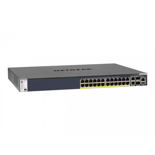 NETGEAR M4300-28G-PoE+ - Switch - L3 - Managed - 2 x 10/100/1000/10000 + 2 x 10 Gigabit SFP+ + 24 x 10/100/1000 (PoE+) - rack-mountable - PoE+ (480 W) NETGEAR M4300-28G-PoE+ - Switch - L3 - Managed - 2 x 10/100/1000/10000 + 2 x 10 Gigabit SFP+ + 24 x 10/100/1000 (PoE+) - rack-mountable - PoE+ (480 W)