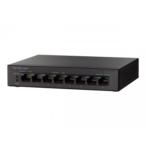 Cisco Small Business SG110D-08HP - Switch - unmanaged - 4 x 10/100/1000 + 4 x 10/100/1000 (PoE) - desktop - PoE (32 W) Cisco Small Business SG110D-08HP - Switch - unmanaged - 4 x 10/100/1000 + 4 x 10/100/1000 (PoE) - desktop - PoE (32 W)