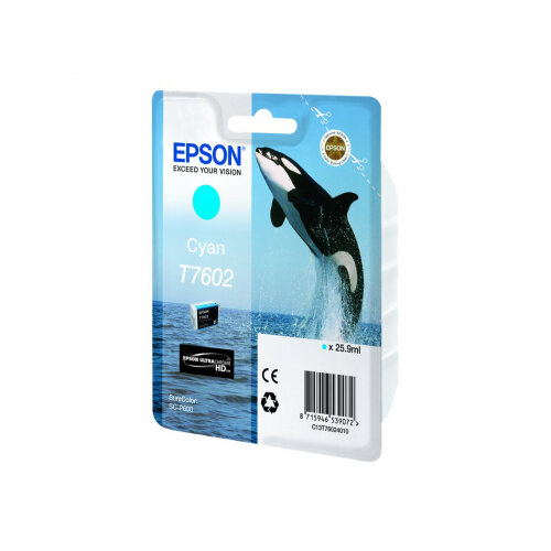 Epson T7602 - 26 ml - cyan - original - blister - ink cartridge - for SureColor P600, SC-P600 Epson T7602 - 26 ml - cyan - original - blister - ink cartridge - for SureColor P600, SC-P600