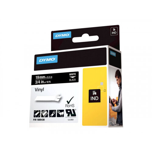 DYMO Rhino Coloured Vinyl - Vinyl - permanent adhesive - white on black - Roll (1.9 cm x 5.5 m) 1 roll(s) tape - for DYMO ILP219; Rhino 4200, 5000, 5200, 6000, 6500; RhinoPRO 3000, 5000, 6000, 6500 DYMO Rhino Coloured Vinyl - Vinyl - permanent adhesive - white on black - Roll (1.9 cm x 5.5 m) 1 roll(s) tape - for DYMO ILP219; Rhino 4200, 5000, 5200, 6000, 6500; RhinoPRO 3000, 5000, 6000, 6500