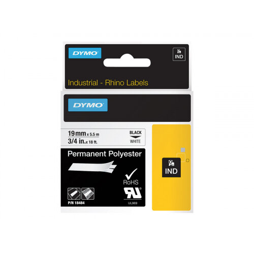 DYMO - Polyester - black on white - Roll (1.9 cm x 5.5 m) 1 roll(s) permanent tape - for DYMO 1000 Plus; LabelMANAGER 100; Rhino 4200, 6000, 6000 Hard Case Kit; RhinoPRO 5000 DYMO - Polyester - black on white - Roll (1.9 cm x 5.5 m) 1 roll(s) permanent tape - for DYMO 1000 Plus; LabelMANAGER 100; Rhino 4200, 6000, 6000 Hard Case Kit; RhinoPRO 5000