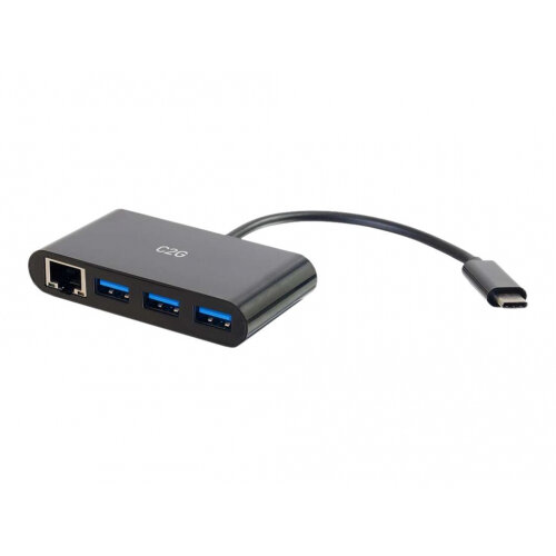 C2G USB-C to Ethernet Adapter with 3-Port USB Hub - Network adapter - USB-C - Gigabit Ethernet x 1 + USB 3.0 x 3 - black