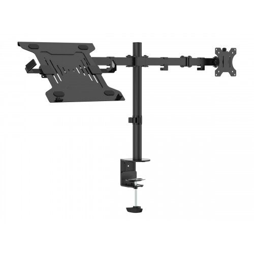 Vision VFM-DPD2B+S - Mounting kit (laptop shelf, 2 articulating arms, grommet base, 2 VESA adapters, 17.4" post) for LCD display / notebook - steel - black - screen size: 13"-27" - desk-mountable