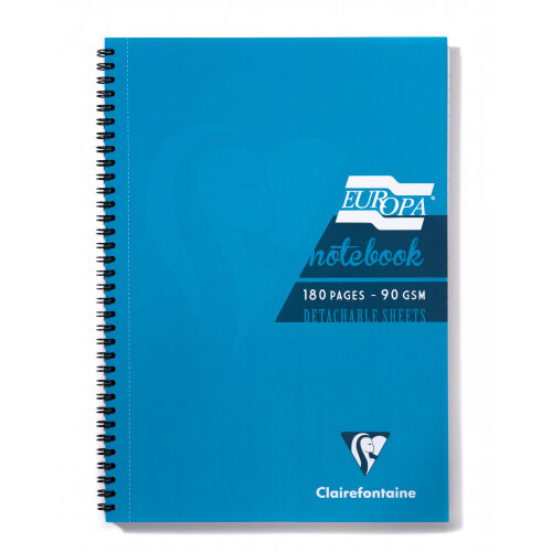 Clairefontaine Europa A5 Wirebound Card Cover Notebook Ruled 180 Pages Turquoise (Pack 5) - 5812Z