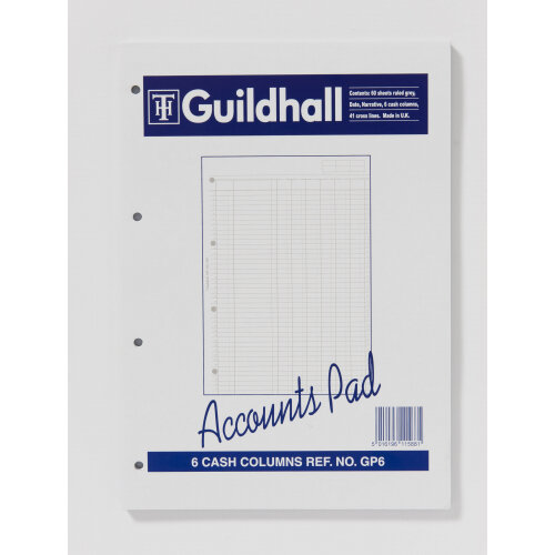 Guildhall A4 Ruled Account Pad with 6 Cash Columns and 60 Pages White GP6Z