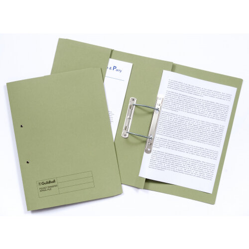 Guildhall Spring Pocket Transfer File Manilla Foolscap 420gsm Green (Pack 25) - 211/6002Z