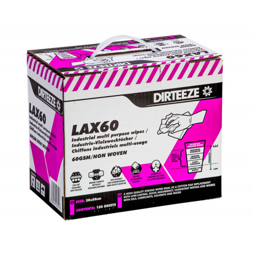 Dirteeze Lax60 Industrial Multipurpose Low Lint Wipes 60gsm Ref DZB150 [150 Wipes]