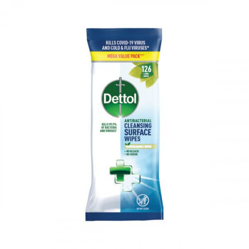 Dettol Antibacterial Cleansing Wipes – Pack of 126 for powerful germ protection