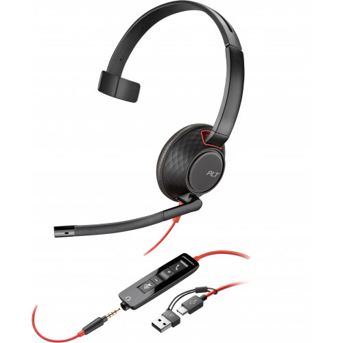 POLY Blackwire 5210 Monaural USB-C Headset +3.5mm Plug +USB-C/A Adapter