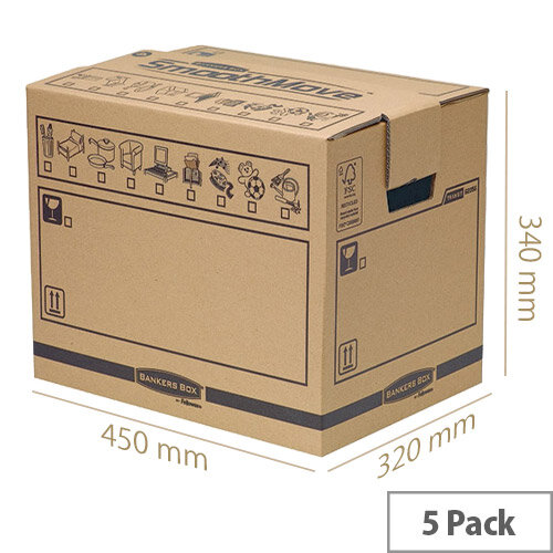 Fellowes Brown Packing Bankers Cardboard Boxes SmoothMove 320x450x340mm (Pack of 5)