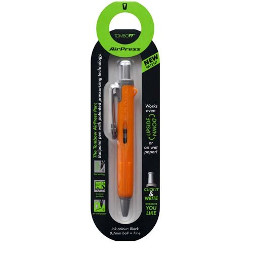 Tombow AirPress Retractable Ballpoint Pen 0.7mm Tip Orange Barrel Black Ink