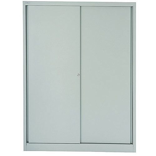 Bisley Sliding Door Cupboard 4 Dual Purpose Shelves Grey - W1200 x H1980 x D430mm, 5-Year Warranty, Durable, Two Security Keys, Lateral File Storage & 330mm Hanging Centres (BY36056)