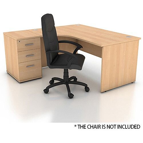 Left Hand Radial Panel End Office Desk With 3 Drawer Desk High Pedestal Beech Bundle Offer Left Hand Radial Panel End Office Desk With 3 Drawer Desk High Pedestal Beech Bundle Offer
