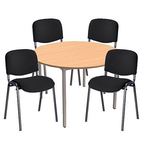 4 X Black Upholstered Stacking Chairs & 1 Round Beech Table Bundle