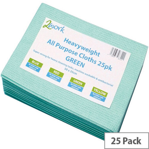 2Work Pack of 25 Heavyweight Cleaning Cloths Green