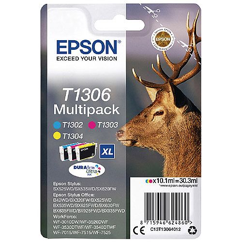 Epson Stag T1306 XL Colour Ink Cartridge Pack 3 Multipack C13T13064012 Epson Stag T1306 XL Colour Ink Cartridge Pack 3 Multipack C13T13064012