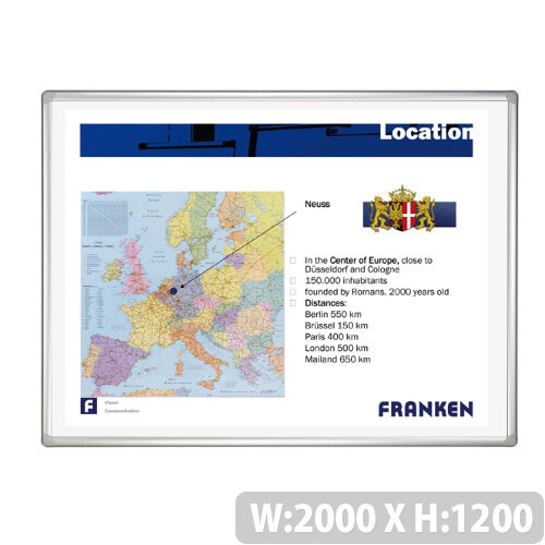 Franken Projection Whiteboard Magnetic 2000 x 1200mm White Matt Pro 