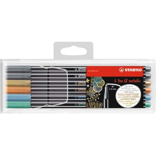 STABILO Pen 68 Fibre Tip Pen 1.4mm Line Metallic Assorted Colours (Wallet 6)