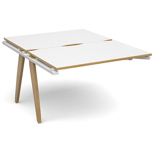 Fuze 2 Person Add On for Back to Back Bench Office Desks White with Oak Edge W1200 x D 2x800mm