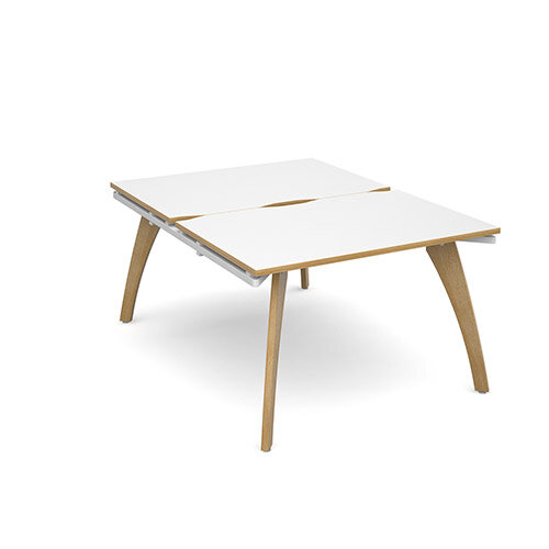Fuze 2 Person Starter Unit for Back to Back Bench Office Desks White with Oak Edge W1200 x D 2x800mm Fuze 2 Person Starter Unit for Back to Back Bench Office Desks White with Oak Edge W1200 x D 2x800mm