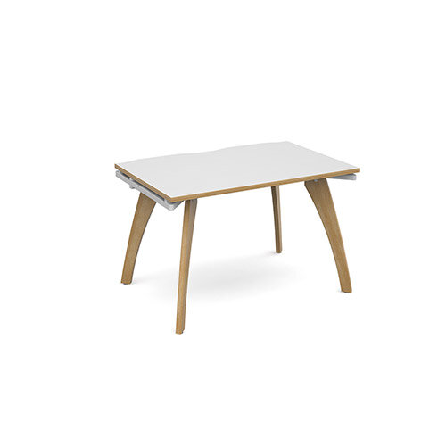 Fuze Single Bench Office Desk White with Oak Edge W1200mmxD800mm