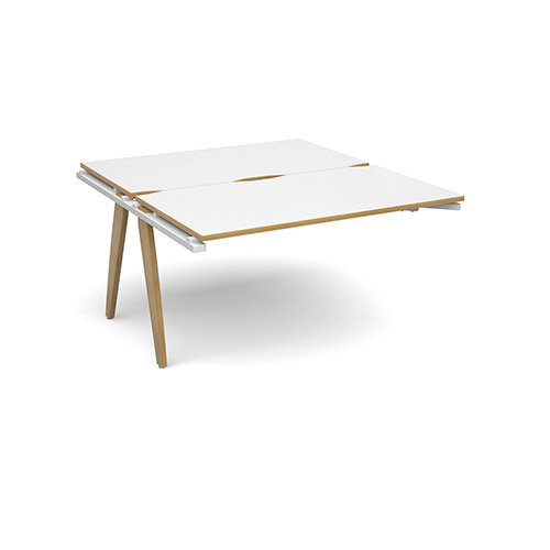 Fuze 2 Person Add On for Back to Back Bench Office Desks White with Oak Edge W1400 x D 2x800mm