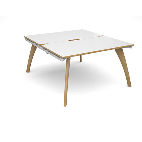 Fuze 2 Person Back to Back Bench Office Desk White with Oak Edge W1400 x D 2x800mm Fuze 2 Person Back to Back Bench Office Desk White with Oak Edge W1400 x D 2x800mm