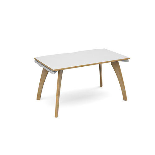 Fuze Single Bench Office Desk White with Oak Edge W1400mmxD800mm