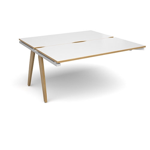 Fuze 2 Person Add On for Back to Back Bench Office Desks White with Oak Edge W1600 x D 2x800mm