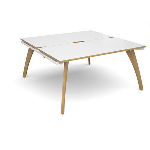 Fuze 2 Person Starter Unit for Back to Back Bench Office Desks White with Oak Edge W1600 x D 2x800mm Fuze 2 Person Starter Unit for Back to Back Bench Office Desks White with Oak Edge W1600 x D 2x800mm