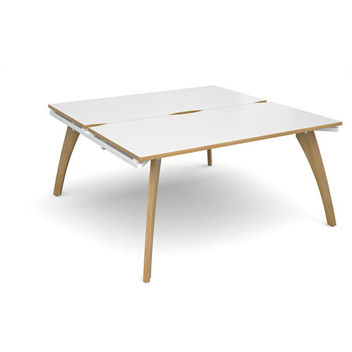 Fuze 2 Person Back to Back Bench Office Desk White with Oak Edge W1600 x D 2x800mm Fuze 2 Person Back to Back Bench Office Desk White with Oak Edge W1600 x D 2x800mm