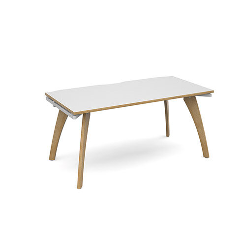 Fuze Single Bench Office Desk White with Oak Edge W1600mmxD800mm Fuze Single Bench Office Desk White with Oak Edge W1600mmxD800mm