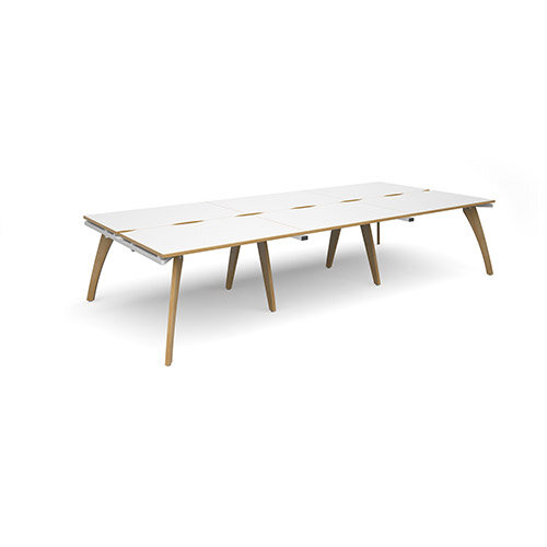 Fuze 6 Person Back to Back Bench Office Desk White with Oak Edge W3600mm x D 2x800mm Fuze 6 Person Back to Back Bench Office Desk White with Oak Edge W3600mm x D 2x800mm