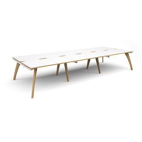 Fuze 6 Person Back to Back Bench Office Desk White with Oak Edge W4200mm x D 2x800mm Fuze 6 Person Back to Back Bench Office Desk White with Oak Edge W4200mm x D 2x800mm