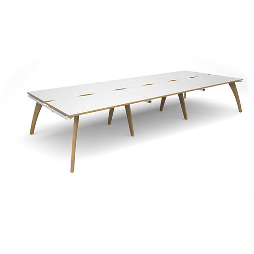 Fuze 6 Person Back to Back Bench Office Desk White with Oak Edge W4800mm x D 2x800mm Fuze 6 Person Back to Back Bench Office Desk White with Oak Edge W4800mm x D 2x800mm
