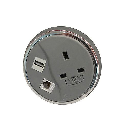 CMD Desk Grey Desktop Porthole 1 x Power 1 x Data 1 x USB GDP-1P1D1U