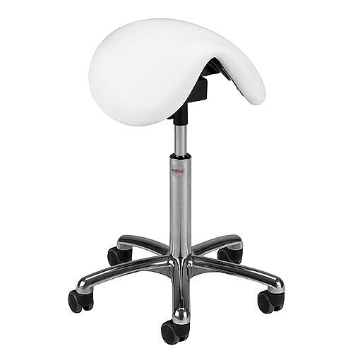 Dalton Easymek Seat Saddle Stool With White Leather Look Seat Upholstery H570 - 760mm Dalton Easymek Seat Saddle Stool With White Leather Look Seat Upholstery H570 - 760mm
