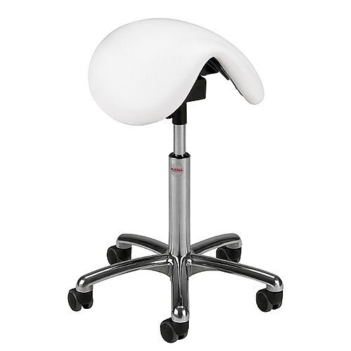 Dalton Easymek Seat Saddle Stool With White Leather Look Seat Upholstery H570 - 760mm