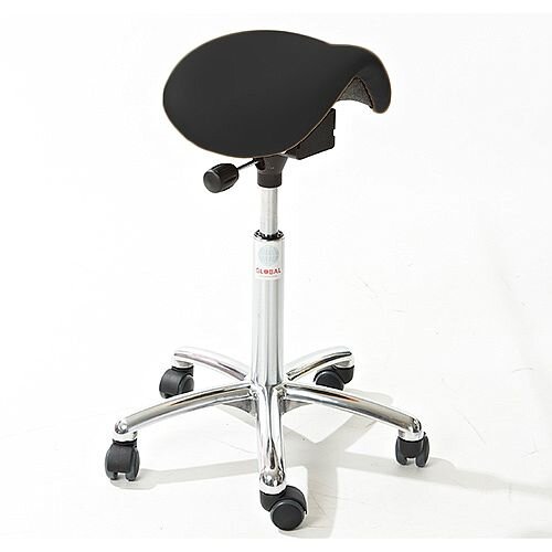 Mini Easymek Seat Saddle Stool With Black Leather Look Seat Upholstery H570 - 760mm Mini Easymek Seat Saddle Stool With Black Leather Look Seat Upholstery H570 - 760mm
